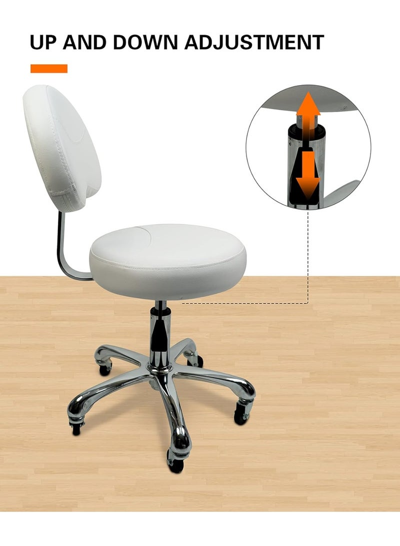Meishida Adjustable Stool Chair with Backrest Swivel Seat Rolling Wheels for Studio Dental Office Salon and Counter Home Desk Chair (White)  - Image 4