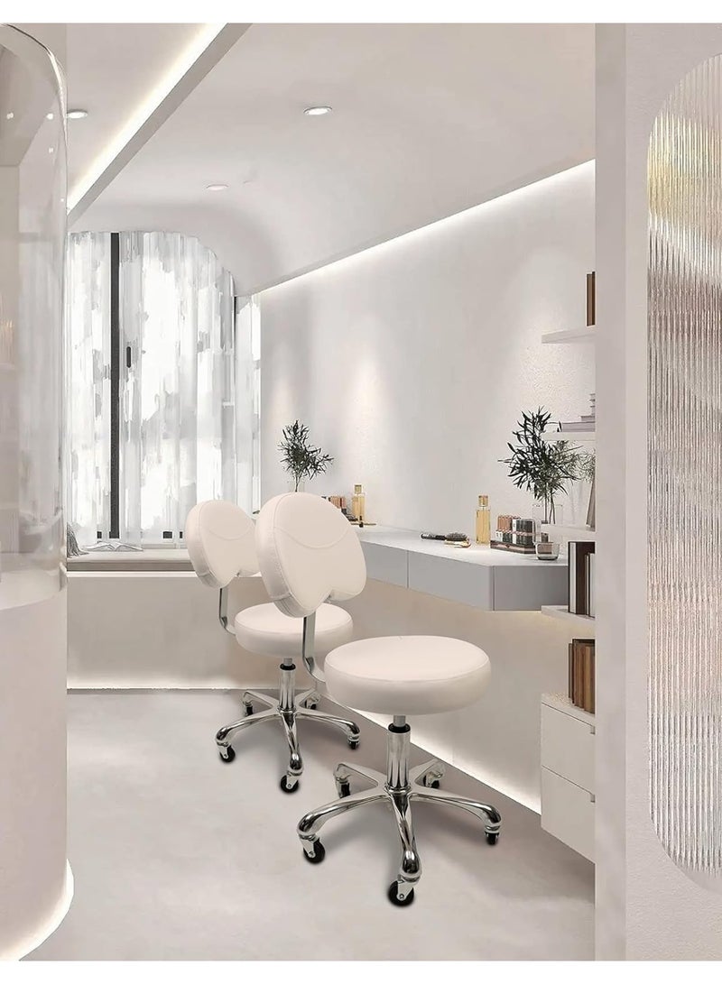 Meishida Adjustable Stool Chair with Backrest Swivel Seat Rolling Wheels for Studio Dental Office Salon and Counter Home Desk Chair (White)  - Image 5