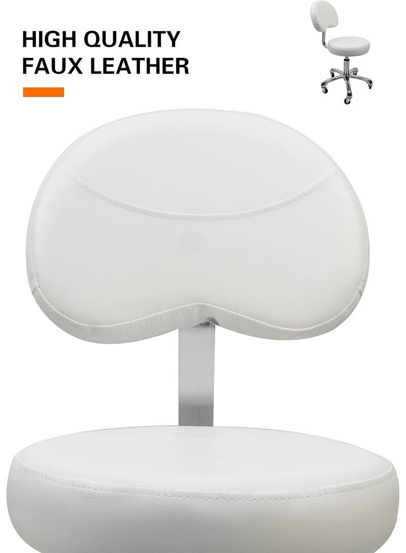 Meishida Adjustable Stool Chair with Backrest Swivel Seat Rolling Wheels for Studio Dental Office Salon and Counter Home Desk Chair (White)  - Image 3