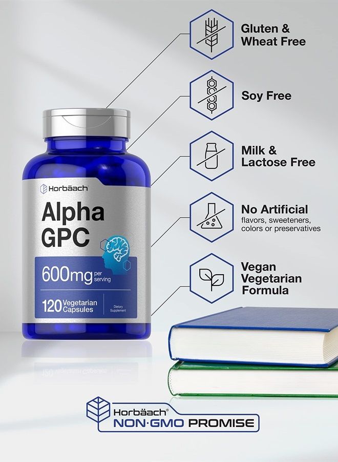 Horbäach Alpha GPC 600mg | 120 Capsules | Vegetarian, Non-GMO & Gluten Free Choline Supplement | Supports Healthy Memory, Focus and Clarity | by Horbaach - Image 4