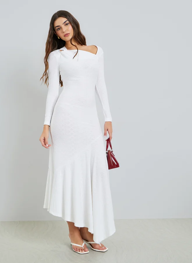 Styli Off White Asymmetric Hem Maxi Dress