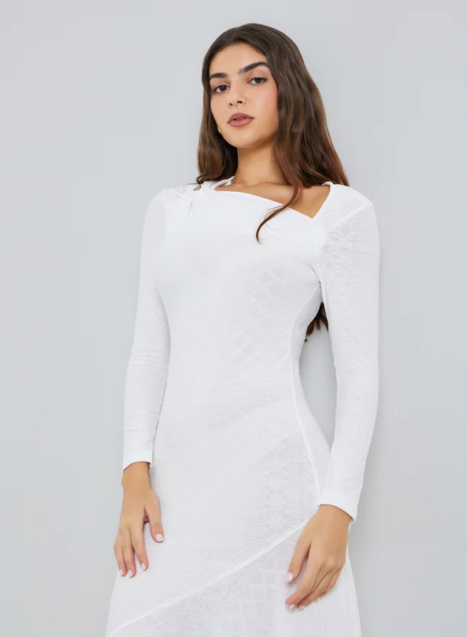 Styli Off White Asymmetric Hem Maxi Dress
