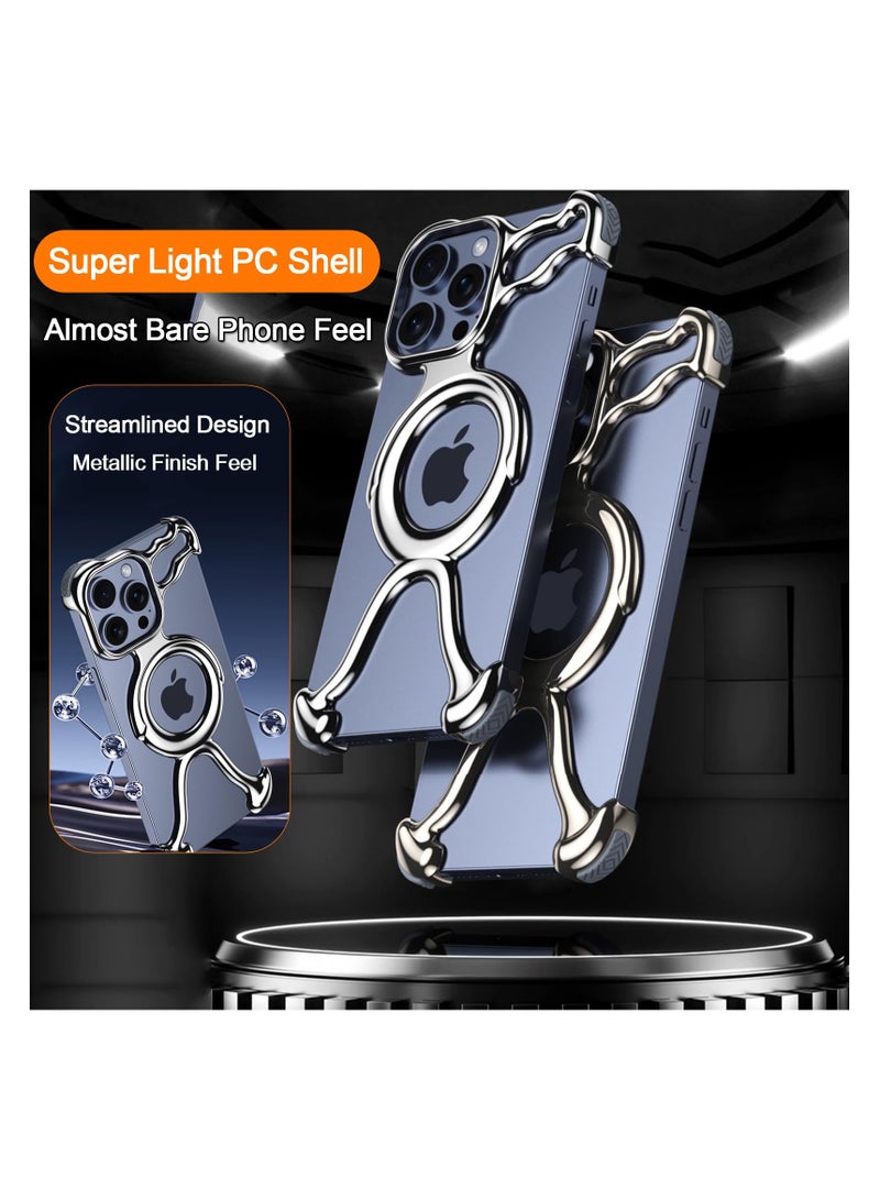 SYOSI Case for iPhone 15 Pro Max/15 Pro/15, Lightweight PC Frame Shell [Compatible with MagSafe] Streamlined Design, Comfortable Grip, Silver, 15 Pro Max, pocket-friendly, for Women, Men - Image 2