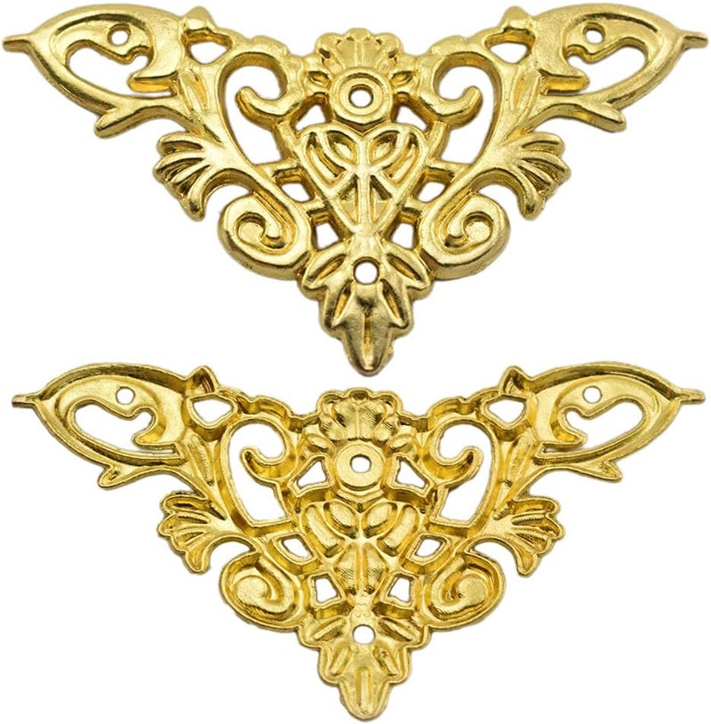 Aifeier ET Furniture Decorative Edge Cover Antique Metal Carved Corner Protector for Jewelry Box Album Book Cabinet Desk etc 12pcs Gold - Image 2