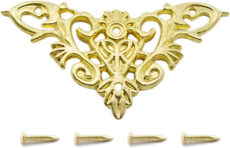 Aifeier ET Furniture Decorative Edge Cover Antique Metal Carved Corner Protector for Jewelry Box Album Book Cabinet Desk etc 12pcs Gold - Image 4