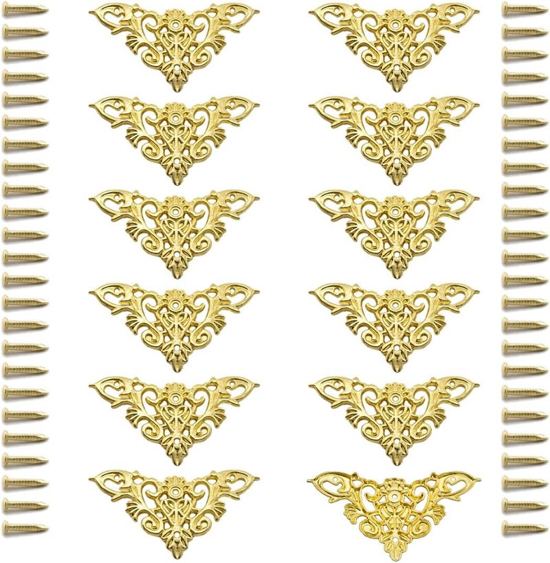 Aifeier ET Furniture Decorative Edge Cover Antique Metal Carved Corner Protector for Jewelry Box Album Book Cabinet Desk etc 12pcs Gold - Image 1