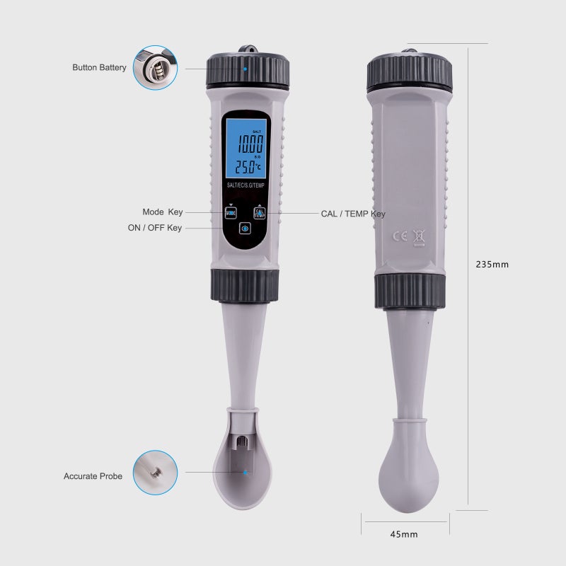 4In1 Digital Water Tester Pen-Type Lightweight Portable - Accurate Electrode Wide Measurement Range Salt S.G. Temp Meter for Domestic Water Aquarium Swimming Pool Camping - Image 3