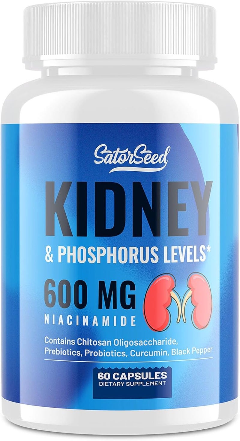 SatorSeed Kidney Cleanse Detox  Repair  Kidney Support Supplement with 600mg Niacinamide Chitosan Oligosaccharide Curcumin Probiotics  Phosphorus Binder  60 Capsules - Image 1