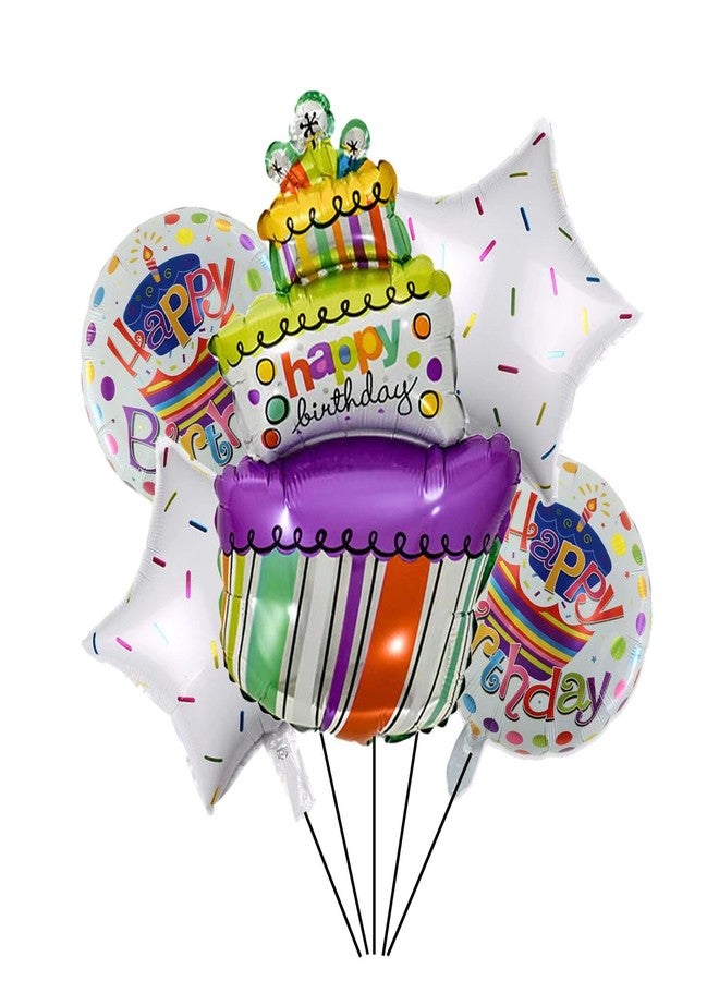 RS 5PCS Happy Birthday Foil Balloons - Cake Birthday Mylar Balloons for Birthday Decorations - Image 1