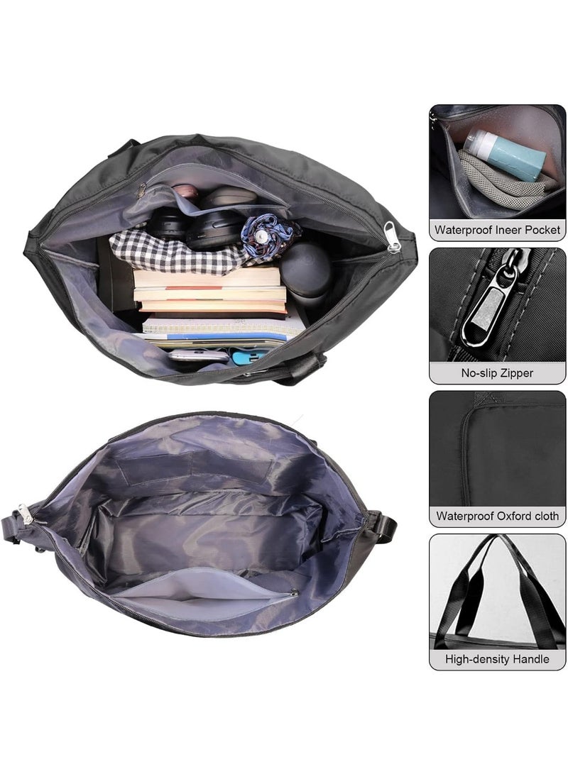 A multi-purpose bag that folds easily, features a front pocket and a top zipper, and can be attached to the handle of a suitcase. Designed to combine style, comfort, and practicality, this black bag is designed to be stylish, comfortable, and practical. - Image 4