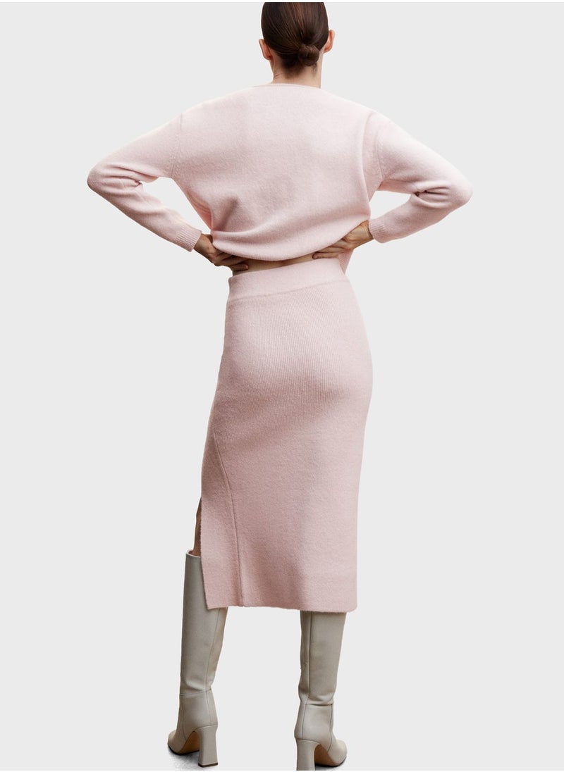 MANGO - Side Slit Ribbed Skirt - Image 1