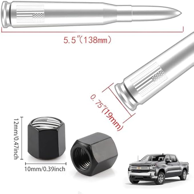 rayihni Truck Car Antenna with Valve Stem Caps,Mast for GM Chevy Silverado 1500 2500 3500 HD Avalanche Ford F150 F250 F350 Denali Heavy Duty Pickup Trucks Accessories (Matte Black) - Image 2