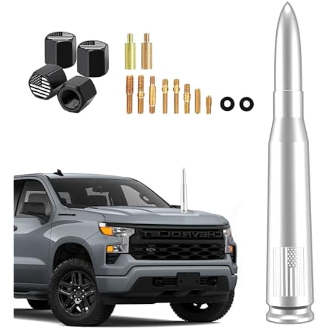 rayihni Truck Car Antenna with Valve Stem Caps,Mast for GM Chevy Silverado 1500 2500 3500 HD Avalanche Ford F150 F250 F350 Denali Heavy Duty Pickup Trucks Accessories (Matte Black) - Image 1