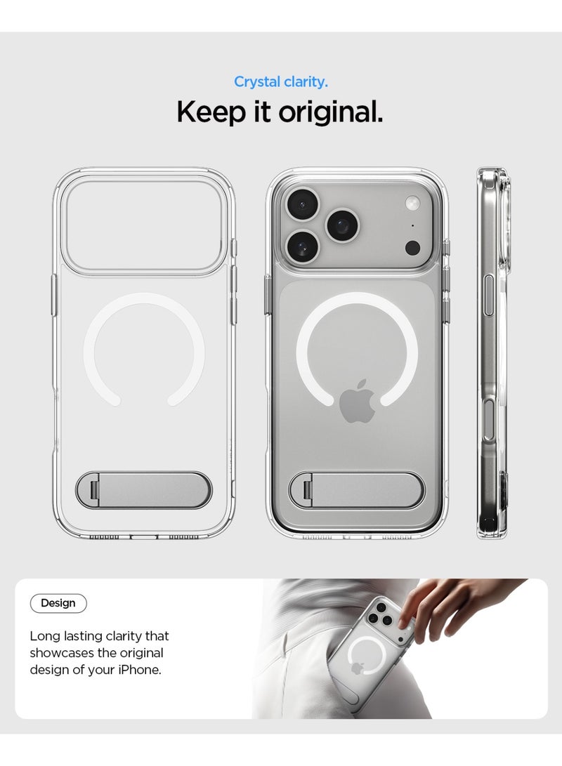 Spigen Ultra Hybrid S MagFit iPhone 17 PRO Case Cover MagSafe with Kickstand [TPU Covered Camera Control] - Clear White - Image 4