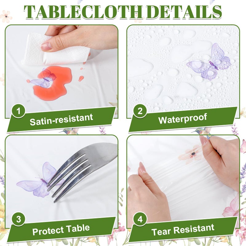 NatNarr 3 Pack Wildflower Plastic Tablecloths, 54 X 108Inch Spring Tablecloth Disposable Tea Party Table Cloth, Butterfly Wildflower Porcelain Tables Decor for Mother's Day Birthday Garden Wedding Party - Image 5