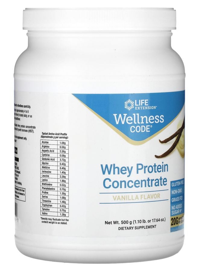 Life Extension Wellness Code Whey Protein Concentrate Vanilla  1.10 lb (500 g) - Image 2