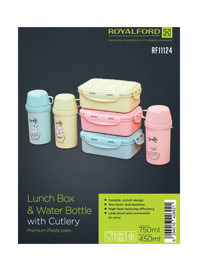 Royalford Lunch Box and Water Bottle with Cutlery Box and Bottle Plastic Tiffin and Bottle Set for Kids Suitable for Schools with Sturdy Locks and Leak-Proof Multicolour 750, 450ml - Image 5