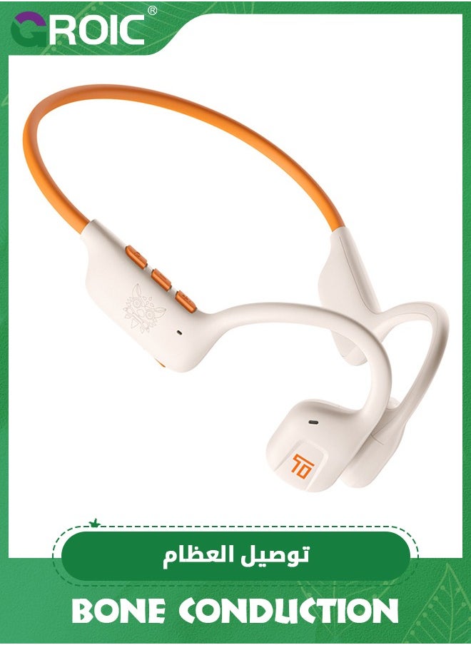 GROIC - White Orange Open Ear Bluetooth Bone Conduction Sport Headphones, Wireless Earphones for Workouts and Running, Built-in Mic, Sweat Resistant Headset for Running, Cycling, Hiking - Image 1