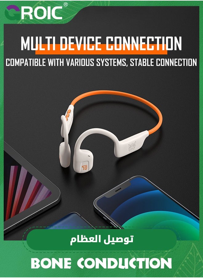 GROIC - White Orange Open Ear Bluetooth Bone Conduction Sport Headphones, Wireless Earphones for Workouts and Running, Built-in Mic, Sweat Resistant Headset for Running, Cycling, Hiking - Image 1