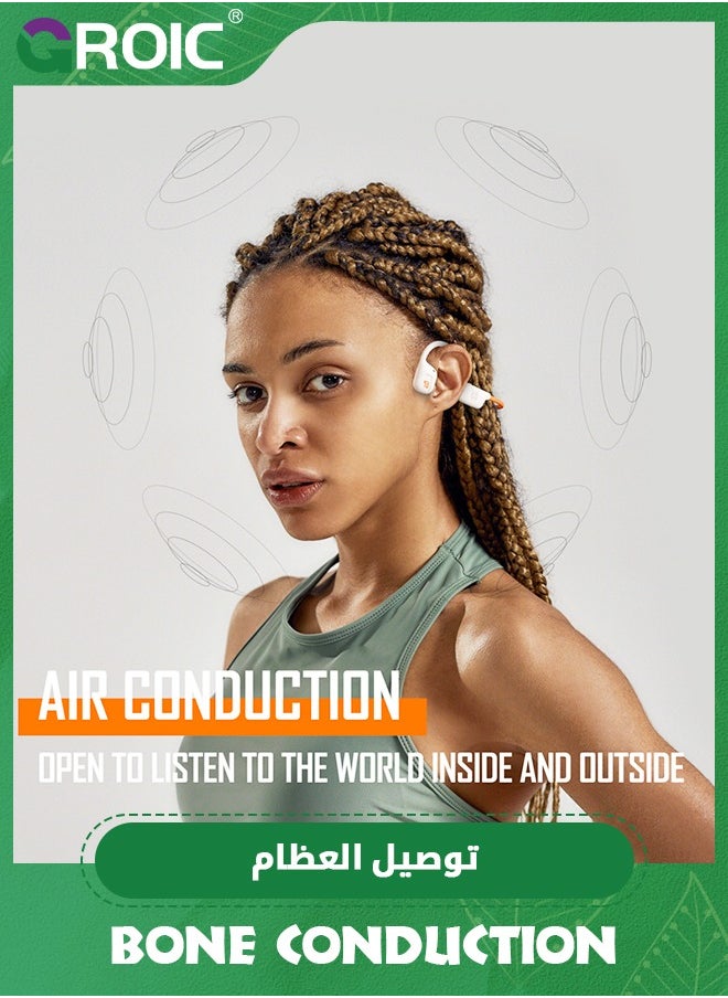 GROIC - White Orange Open Ear Bluetooth Bone Conduction Sport Headphones, Wireless Earphones for Workouts and Running, Built-in Mic, Sweat Resistant Headset for Running, Cycling, Hiking - Image 1