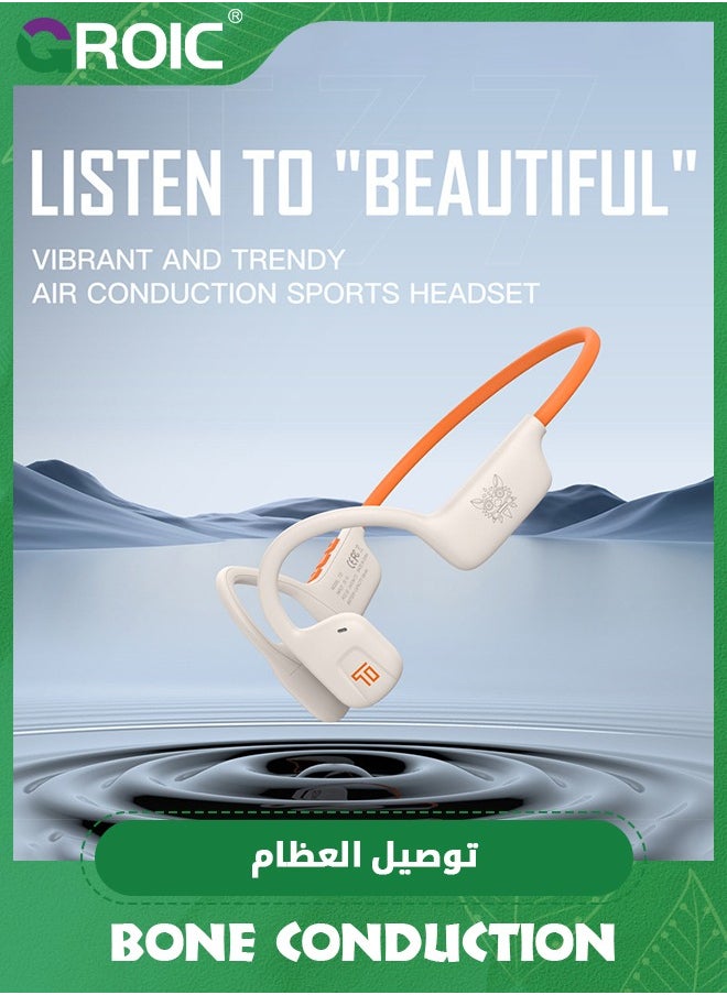 GROIC - White Orange Open Ear Bluetooth Bone Conduction Sport Headphones, Wireless Earphones for Workouts and Running, Built-in Mic, Sweat Resistant Headset for Running, Cycling, Hiking - Image 1