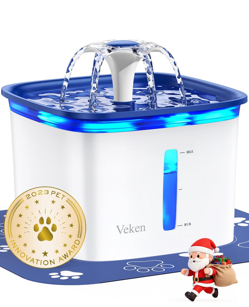 Veken Innovation Award Winner 95oz/2.8L Pet Fountain, Automatic Cat Water Fountain Dog Water Dispenser with Replacement Filters for Cats, Dogs, Multiple Pets (Blue, Plastic) - Image 1