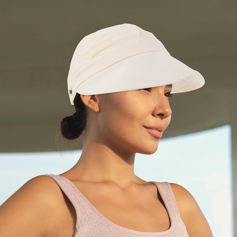 Womens Quick Dry Sun Protection Bucket Hat Adjustable Drawstring Wide Brim Khaki - Image 5