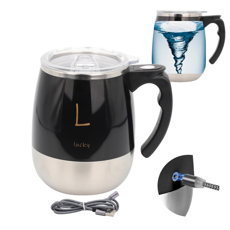 daasigwaa Rechargeable Self Stirring Mug  Magnetic Electric Auto Mixing Stainless Steel Cup for OfficeKitchenTravelHome CoffeeTeaHot ChocolateMilk390 ml132 ozBlack