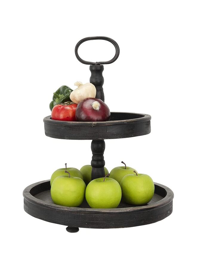 Distressed Wood 2-Tier Tray with Metal Handle，Tiered Tray Stand - Two Tier Tray Tiered Tray Decor(Small)  - Image 5