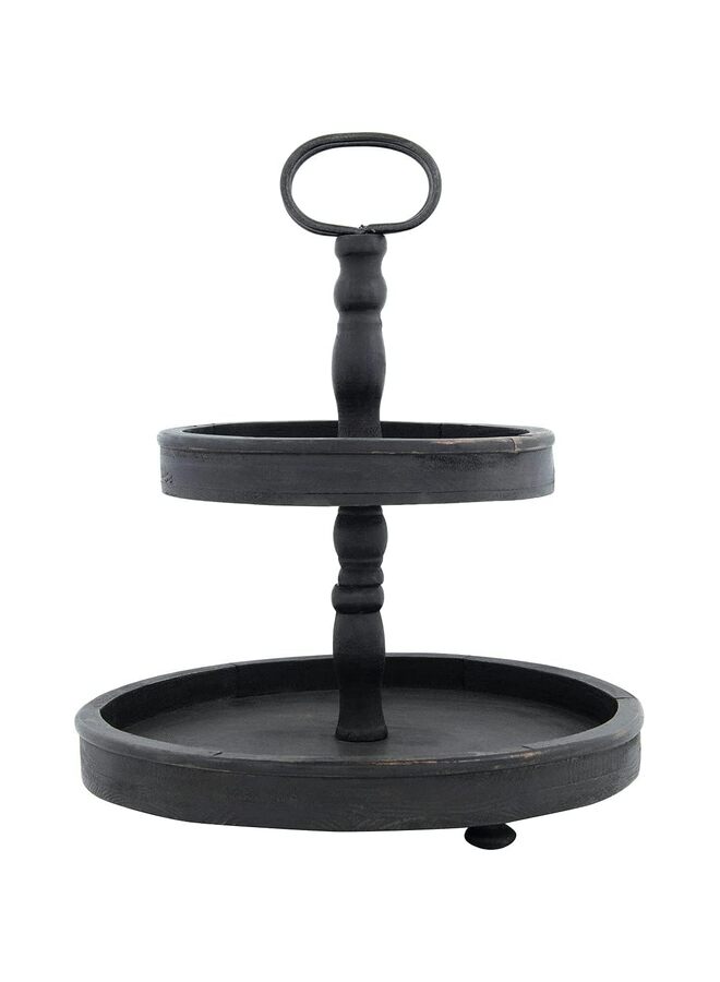 Distressed Wood 2-Tier Tray with Metal Handle，Tiered Tray Stand - Two Tier Tray Tiered Tray Decor(Small)  - Image 1
