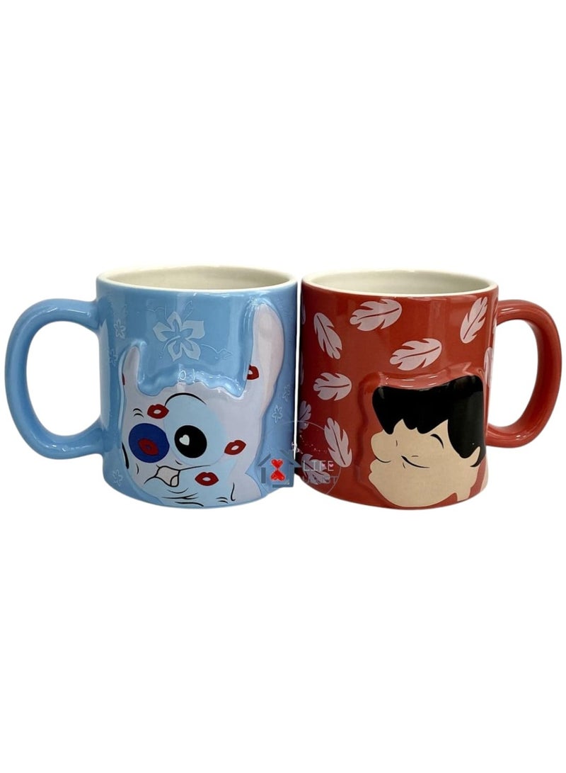 NATIONAL GIFT WORLD COMMERCIAL Stitch and Lilo Couples Mugs Ceramic Set 350ml - Image 1
