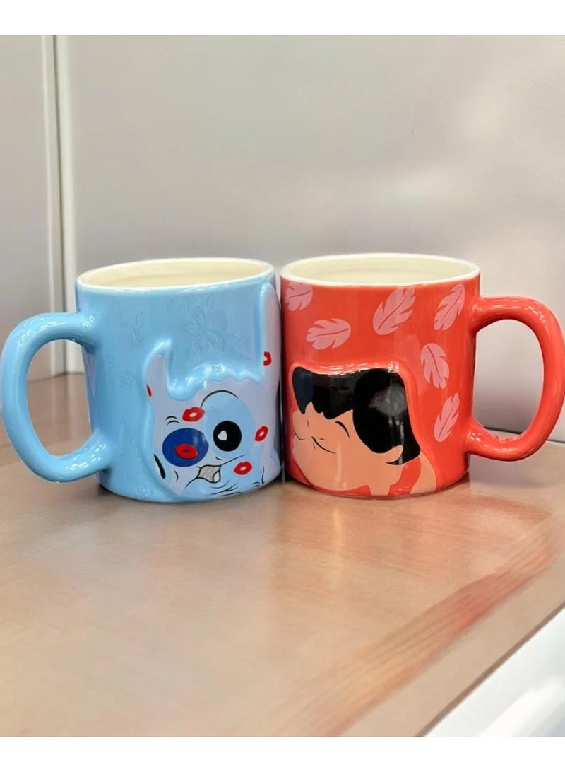NATIONAL GIFT WORLD COMMERCIAL Stitch and Lilo Couples Mugs Ceramic Set 350ml - Image 2