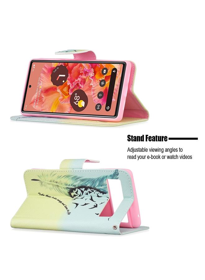 اس-توب جراب لهاتف Google Pixel 6 بنمط رسم ملون، جراب جلدي قابل للطي أفقيًا مع حامل وفتحات للبطاقات ومحفظة - Image 4