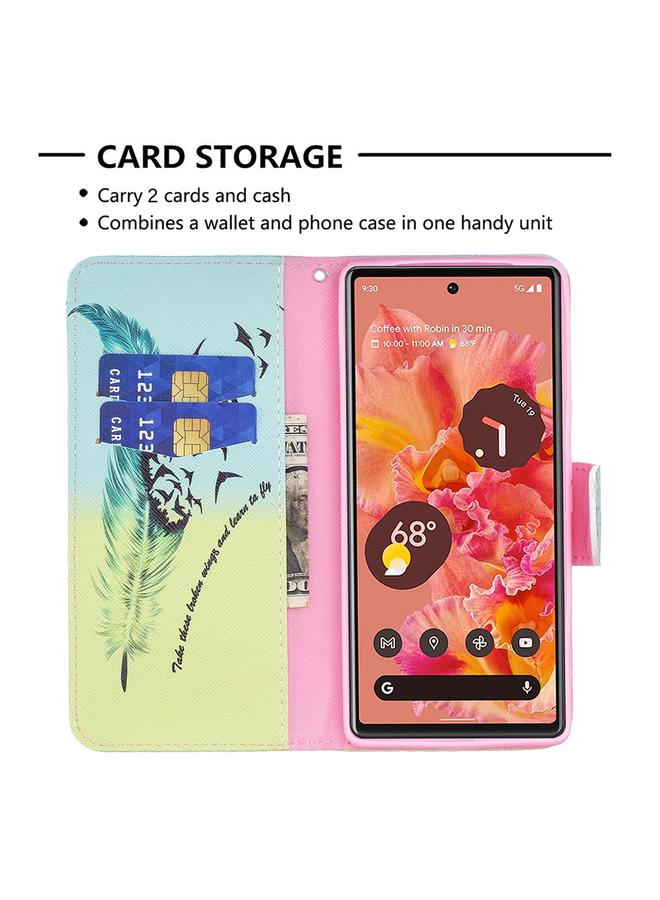 اس-توب جراب لهاتف Google Pixel 6 بنمط رسم ملون، جراب جلدي قابل للطي أفقيًا مع حامل وفتحات للبطاقات ومحفظة - Image 5