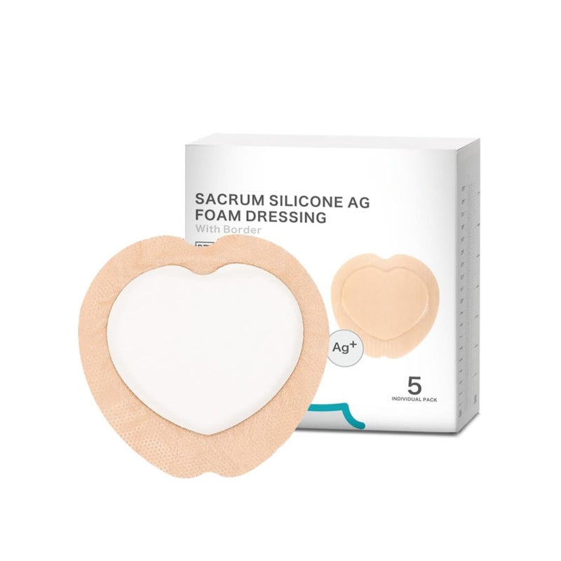 Zikra Ag Silver Sacrum Foam Wound Dressing Bandages Silicone Adhesive Border 7"x7" Waterproof Sacral Pads Absorbent Breathable Bed Sore Pressure Dressing - Image 1