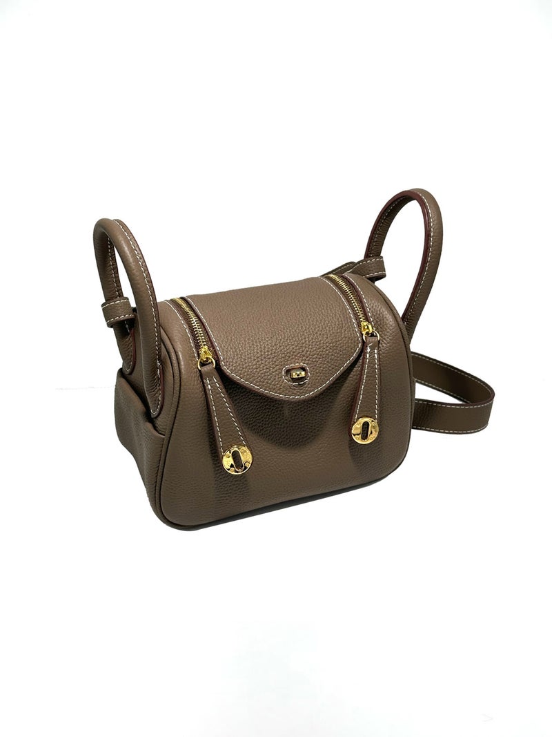 Spring Summer Leather Handbag Womens Mini Lindy Bag Crossbody Bag Vintage Style Single Shoulder Bag Medicine Box Bag Windbreaker gray-20cm-gold buckle first layer togo leather 