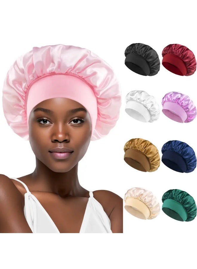 LANGMANNI 5pcs Solid Color Wide Edge Elastic Adult Sleep Caps for Men and Women - Stylish Hair Care Beauty Bath Towels, Color Dye, Fashionable and Comfortable Design, Hair Care Accessory | Stylish Sleepwear | Comfortable Fit - Image 2