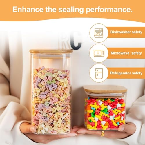VILON 1600ml Glass Jars with Bamboo Lids | Square Airtight Spice & Storage Containers for Kitchen, Pantry & Herbs | Set of 6 - Image 5