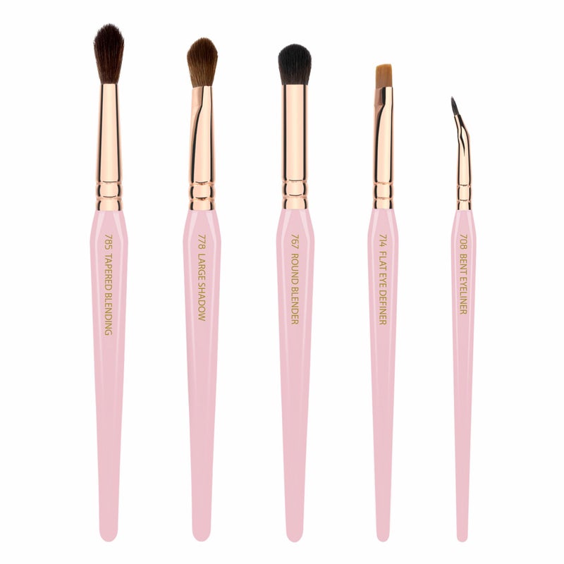 Bdellium Tools Pink Golden Triangle Eyes Makeup Brush Set - Versatile Eye Essential Brush Kit with Soft Synthetic Bristles and Rose Gold Brass Ferrule for a Range of Eye Styles (Pink, 5 pcs) - Image 1