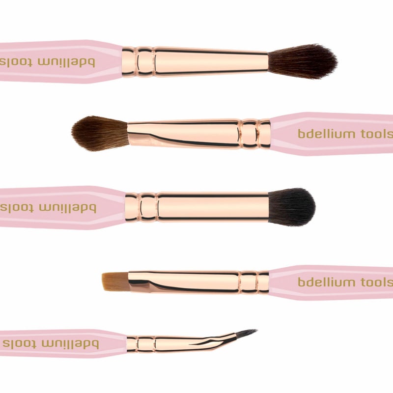 Bdellium Tools Pink Golden Triangle Eyes Makeup Brush Set - Versatile Eye Essential Brush Kit with Soft Synthetic Bristles and Rose Gold Brass Ferrule for a Range of Eye Styles (Pink, 5 pcs) - Image 3
