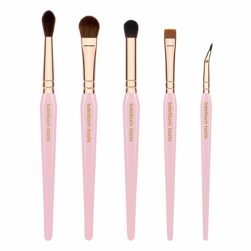 Bdellium Tools Pink Golden Triangle Eyes Makeup Brush Set - Versatile Eye Essential Brush Kit with Soft Synthetic Bristles and Rose Gold Brass Ferrule for a Range of Eye Styles (Pink, 5 pcs) - Image 2