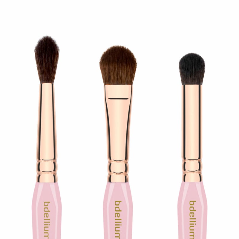 Bdellium Tools Pink Golden Triangle Eyes Makeup Brush Set - Versatile Eye Essential Brush Kit with Soft Synthetic Bristles and Rose Gold Brass Ferrule for a Range of Eye Styles (Pink, 5 pcs) - Image 4