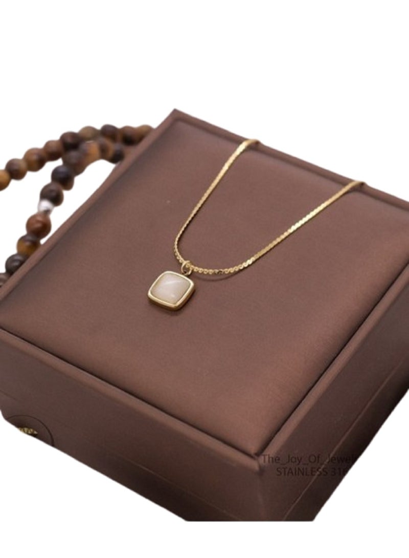MANIKAN Stainless steel square pearl necklace decorated with bright white stone, luxury, simple modern necklace, women's gift accessories - Image 1