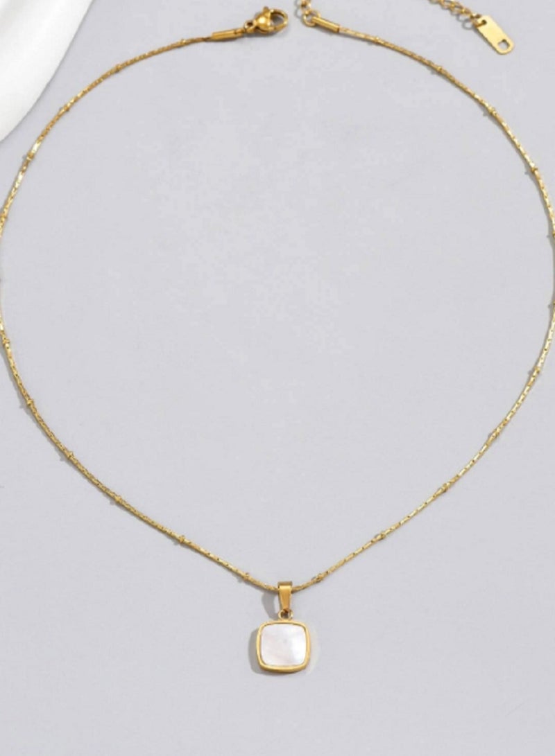 MANIKAN Stainless steel square pearl necklace decorated with bright white stone, luxury, simple modern necklace, women's gift accessories - Image 3
