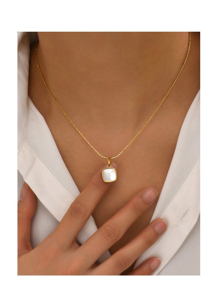 MANIKAN Stainless steel square pearl necklace decorated with bright white stone, luxury, simple modern necklace, women's gift accessories - Image 4