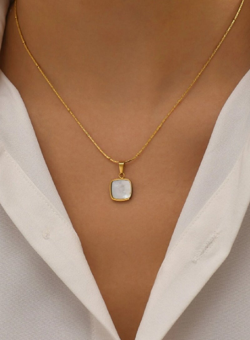 MANIKAN Stainless steel square pearl necklace decorated with bright white stone, luxury, simple modern necklace, women's gift accessories - Image 2