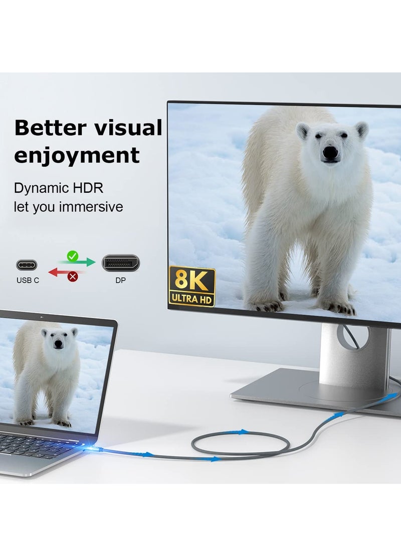 Excefore USB C to DisplayPort, 8K 60Hz Non-Bidirectional Type C to DP Cable 6.6FT/2M(4K 60Hz 144Hz 120Hz) 32.4Gbps, C to DP Cord for MacBook Pro, MacBook Air/iPad Pro 2020, XPS  - Image 2