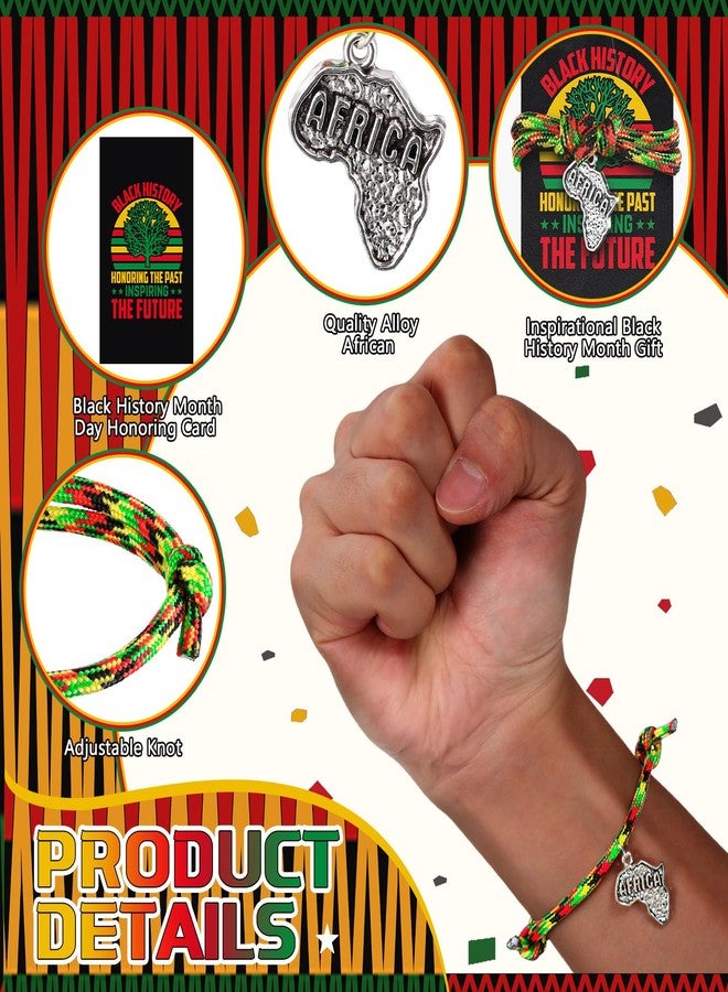 Liliful 30 Sets Kwanzaa Gifts Bulk Africa Bracelets with Black History Honoring Card Adjustable Patriotic Woven Bracelets for African Afro Heritage Holiday Kwanzaa Traditional African Party Favors - Image 3