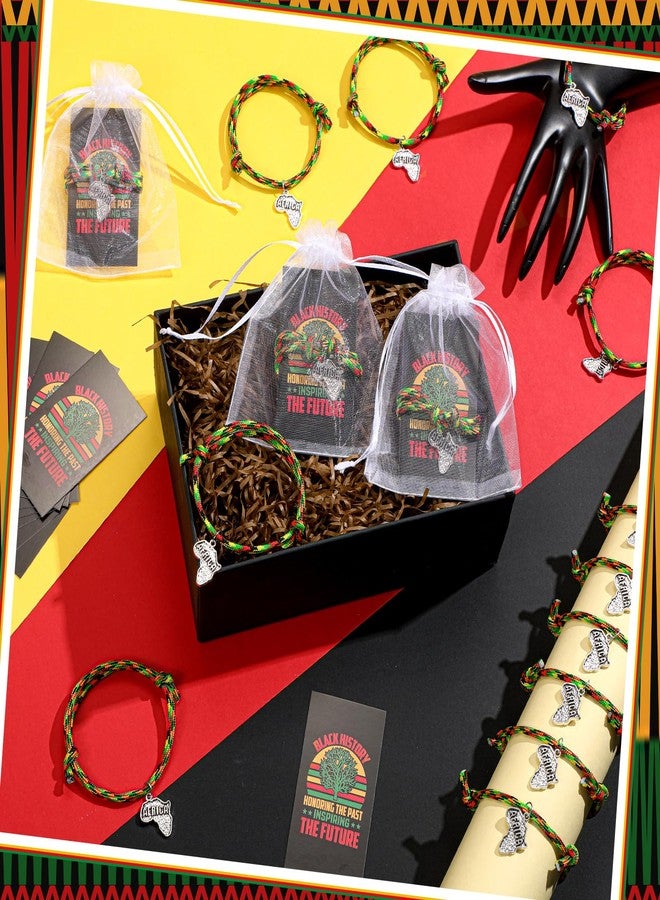 Liliful 30 Sets Kwanzaa Gifts Bulk Africa Bracelets with Black History Honoring Card Adjustable Patriotic Woven Bracelets for African Afro Heritage Holiday Kwanzaa Traditional African Party Favors - Image 5