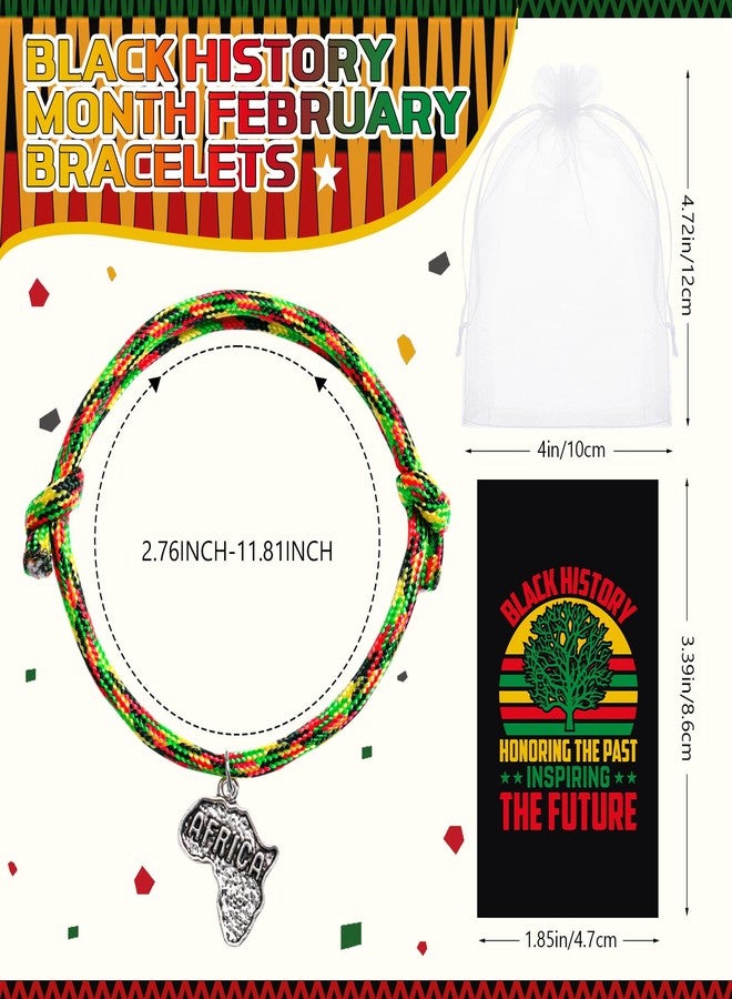 Liliful 30 Sets Kwanzaa Gifts Bulk Africa Bracelets with Black History Honoring Card Adjustable Patriotic Woven Bracelets for African Afro Heritage Holiday Kwanzaa Traditional African Party Favors - Image 2